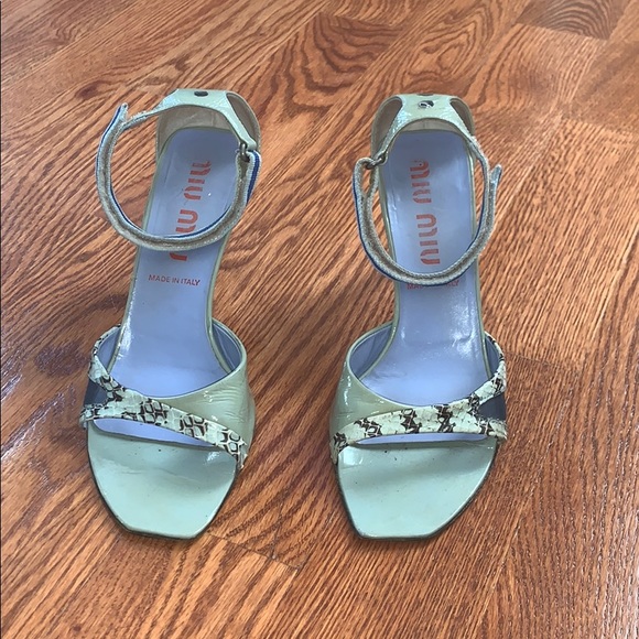 Miu Miu Shoes - Miu Miu Mint Green Snake Print Heels